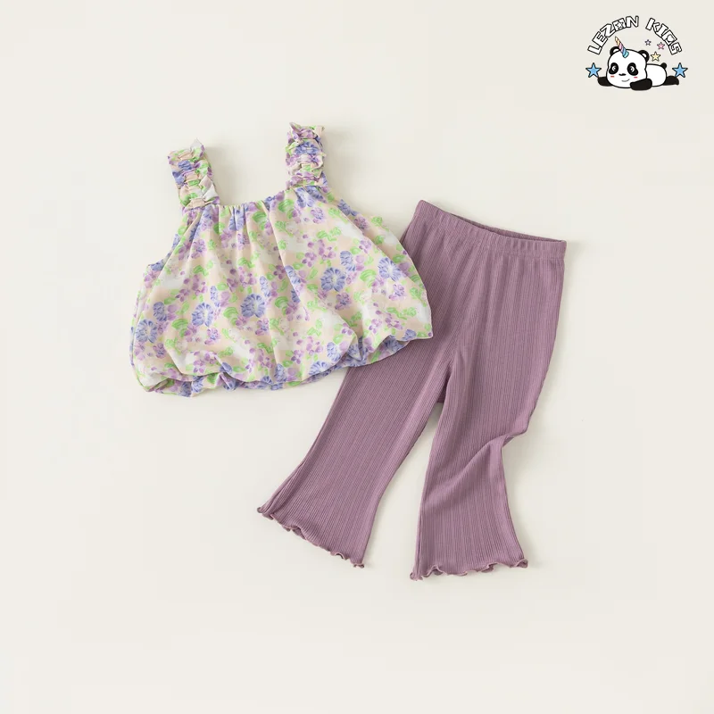 LEZONKIDS - Conjunto de Roupas de Verão de Alta Qualidade com Estampa para Meninas, Camisola e Calças Largadas para Crianças de 2 a 14 Anos